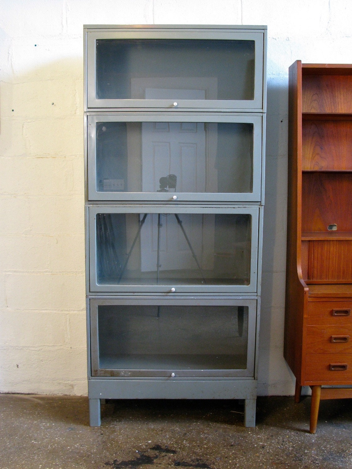 Industrial Metal Barrister Storage Bookcase - Gray
