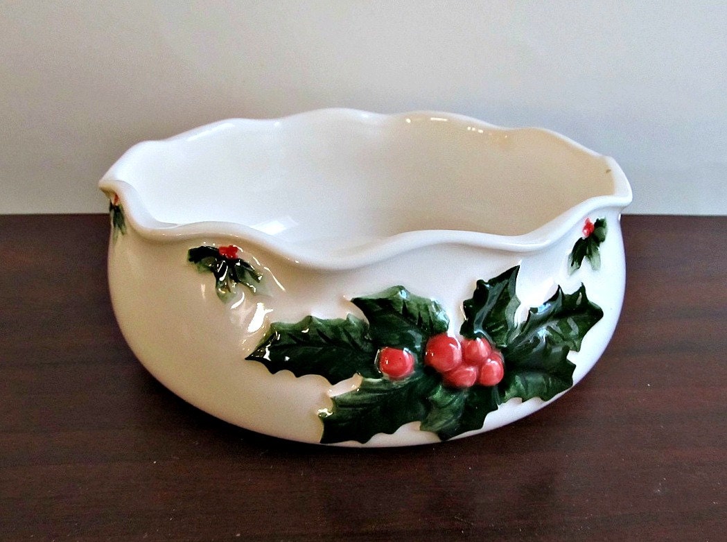 Vintage Holly Bowl - Otagiri Japan - Handpainted - Mary Ann Baker