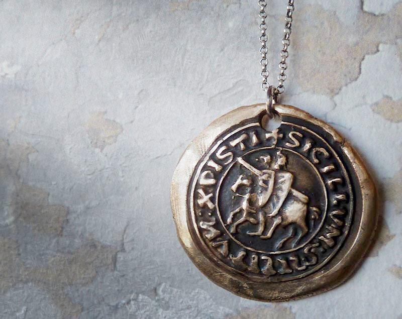 Templar. Bronze Wax Seal Necklace. Hand Made Wax Seal Jewelry.Templar Knights Seal.