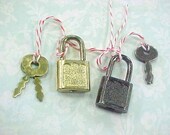 Pair Itty Bitty Little Locks PLUS Flat Keys Steampunk Art Supplies Embellishments Destash Padlocks