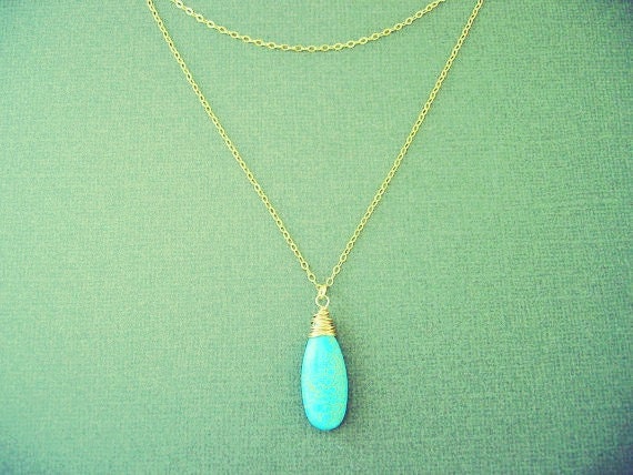 Long Turquoise Gold Necklace, Turquoise Necklace, Layered Necklace