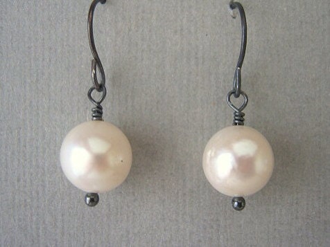 Pearl Earrings, Oxidized Silver Earrings, White Pearl Earrings, Bridesmaids Jewelry