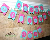 Happy Birthday Pennant Banner Hot Pink & Turquoise