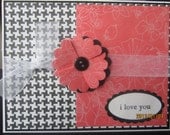 I love you floral and black and white checkered  handmade greeting card