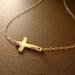 sideways gold vermeil cross necklace - small and dainty - lovely gift of love - 14l gold filled chain