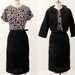 1960s Dress Suit, 3PC Vintage Womens Dress Set, 60s Black Linen Career Dress, Cropped Jacket & Patent Leather Belt