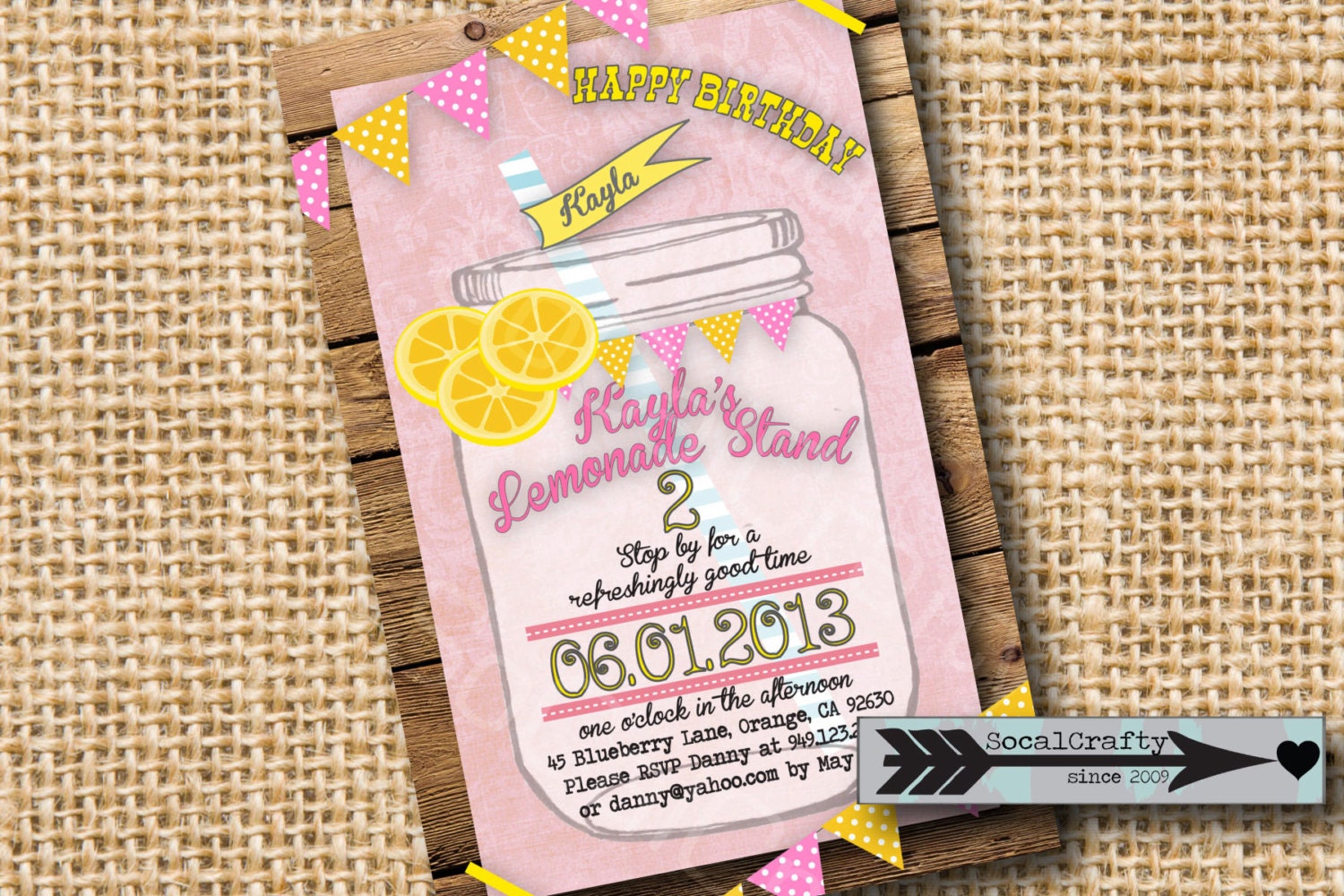Rustic Country Lemonade Stand Theme- Birthday Party Invitation, Digital or Printed