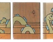 Duo Dragons - Original 3 Panel Acrylic Painting on Recycled Wood