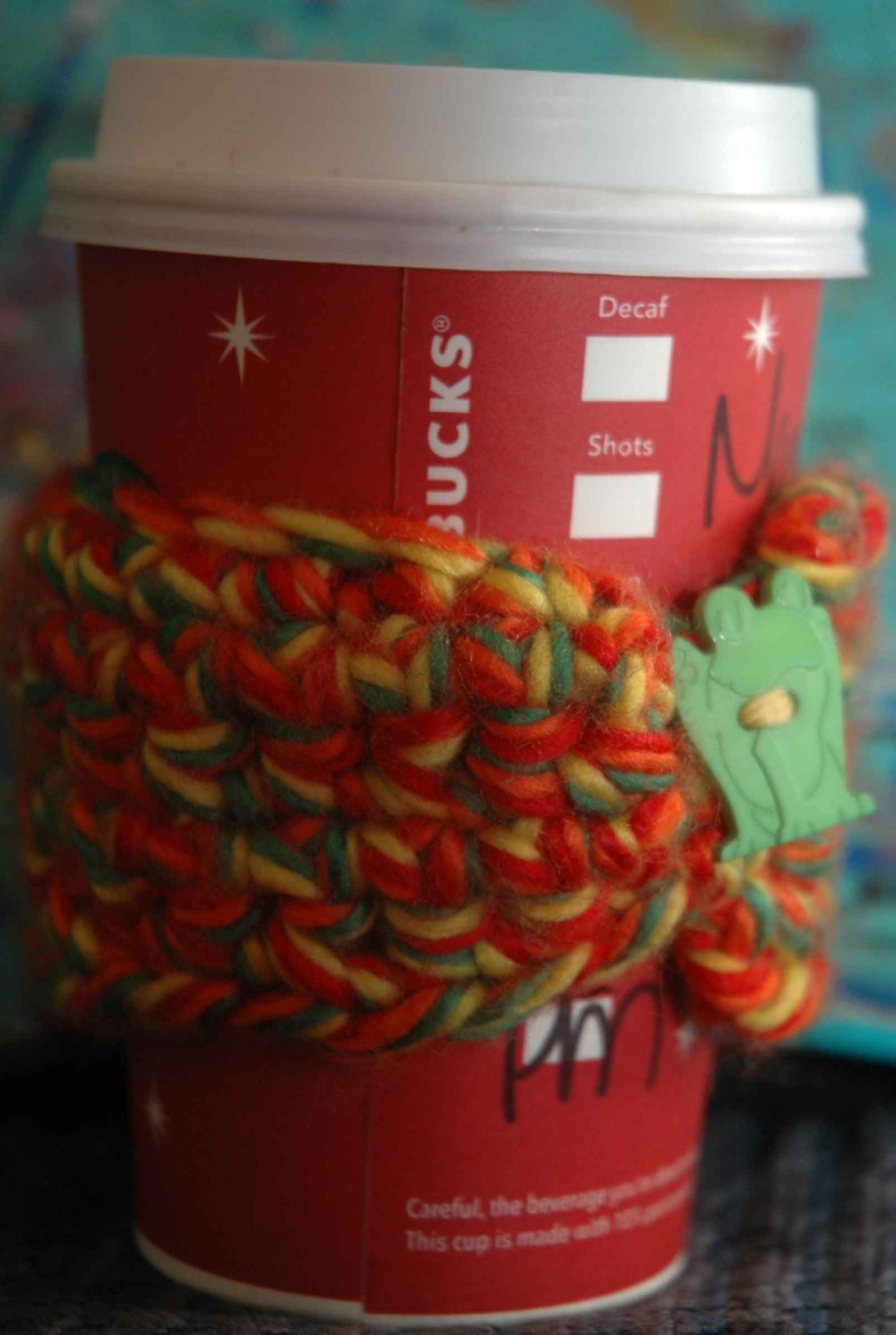 Multi Color Crochet cozy sleeve for take out coffee cup
