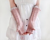 Madeline--Light Pink--Lace Fingerless Gloves--Wool
