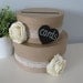Rustic Wedding Card Box 2 tiered with Chalkboard or Wood Personalized Tag Ivory Ranunculus Burlap and Lace