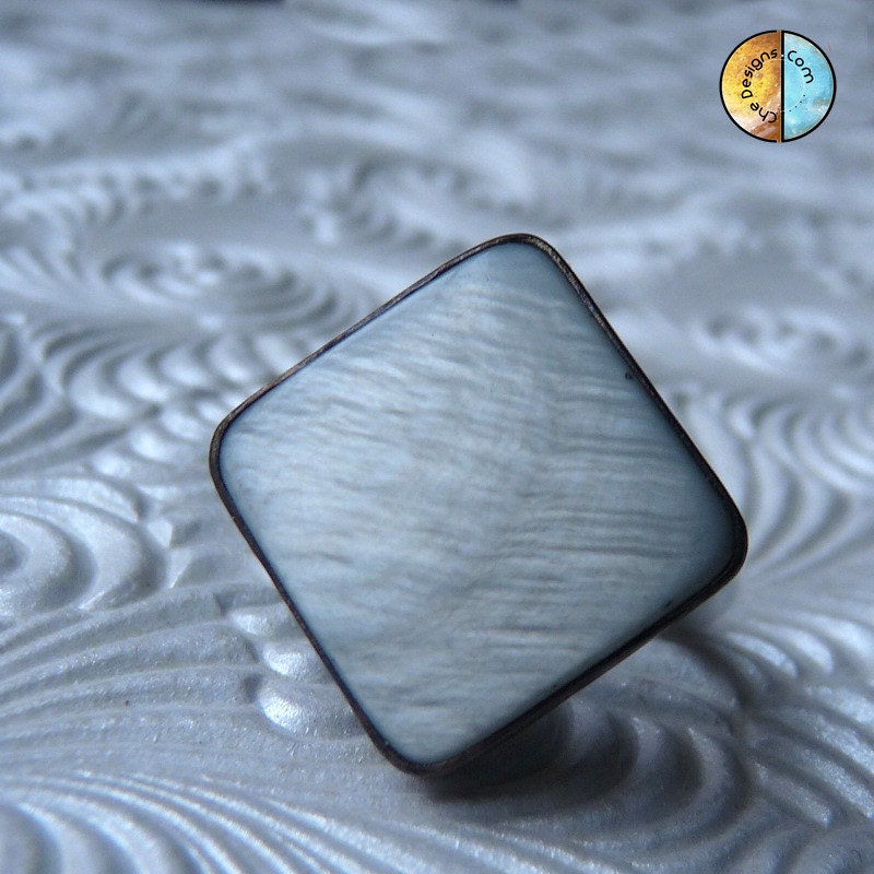 Handmade Focal Ring, Square Mother of Pearl Cabochon, Sterling Silver, size 7.5