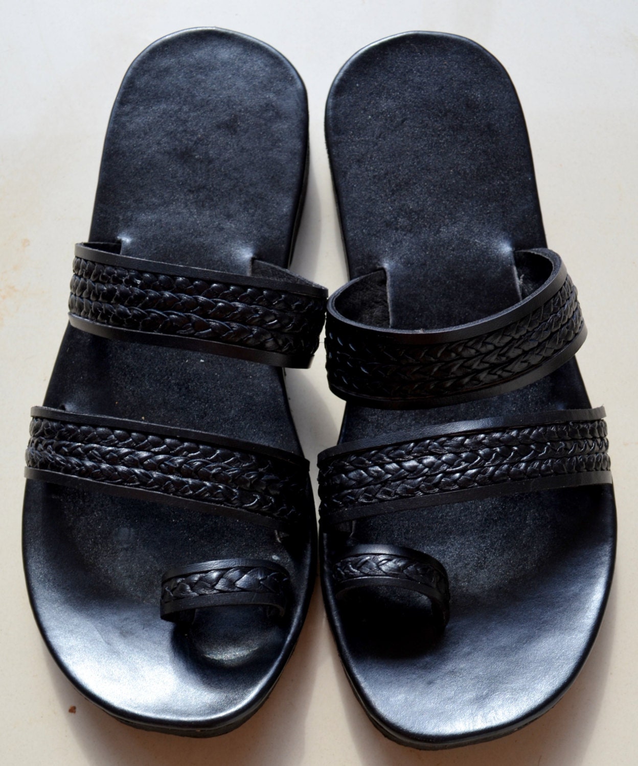 Moroccan Inspired Double Braided Leather Sandals BLACK-Handmade Sandals , Indian Leather Sandals, Ladies, Mens, Custom made - ALL SIZES