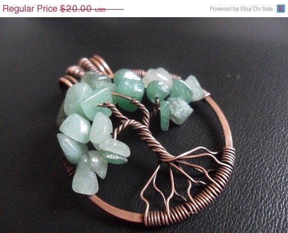Memorial Day Sale Green Adventurine Tree of Life Pendant Oxidized Small your choice of chain or cord