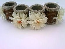 Flower Napkin Rings Jeweled Brown & Cream Floral