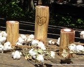 Wedding unity candles - Anniversary  candles-Set of 3 hand-made Cedar candle Holders-Initials and Date Included-Driftwood Candles