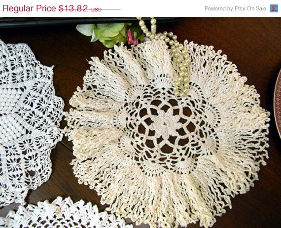 ON SALE 3 Vintage Crocheted Doilies in Shades of White - Some Damage 9856