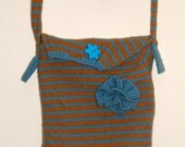 felt Orange Blue messenger bag ipad case with felted Blue flower  Upcycled Merino Wool Sweater bag