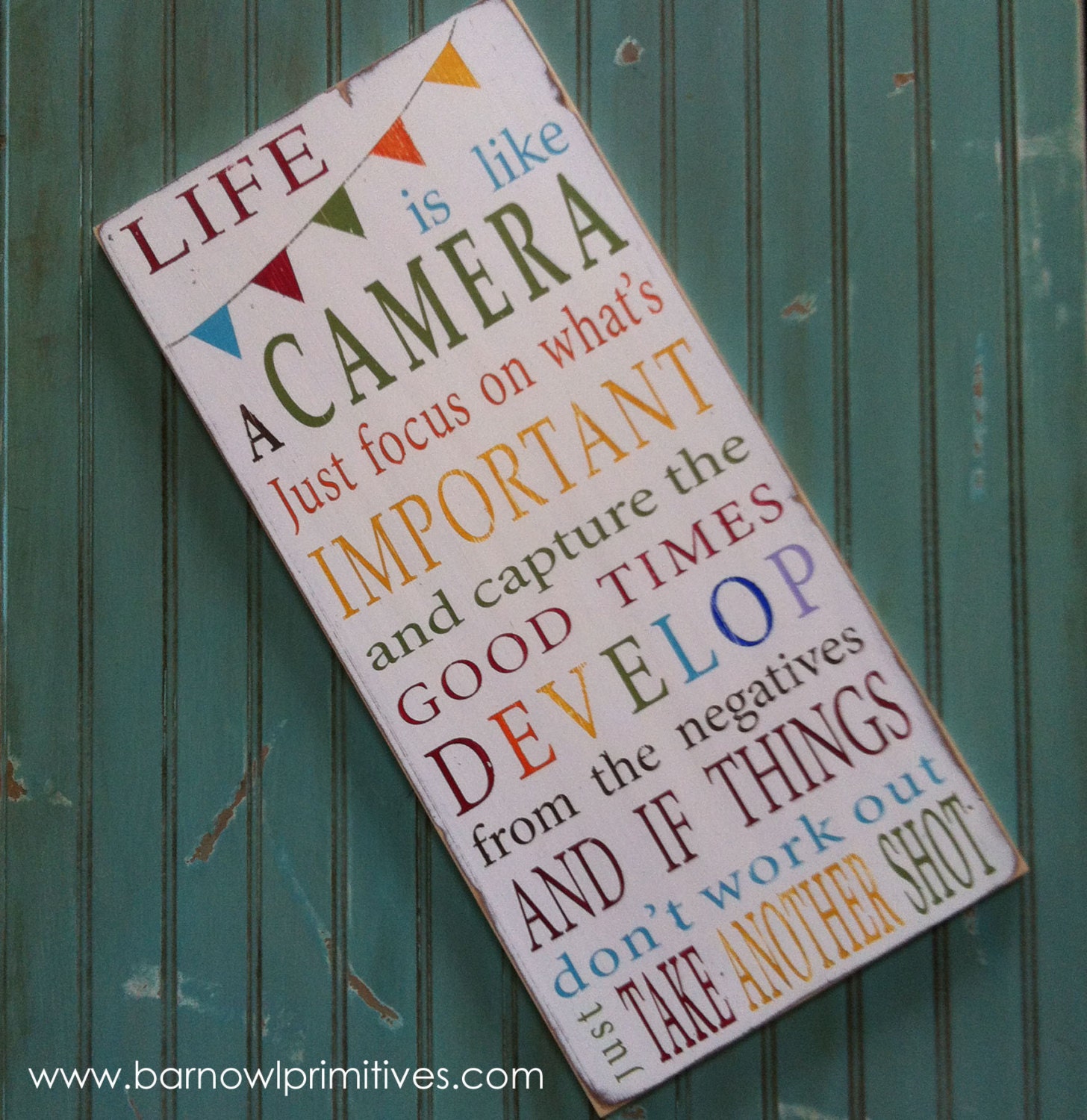 Life is Like a Camera with Bunting Typography Word Art Sign - Limited Edition