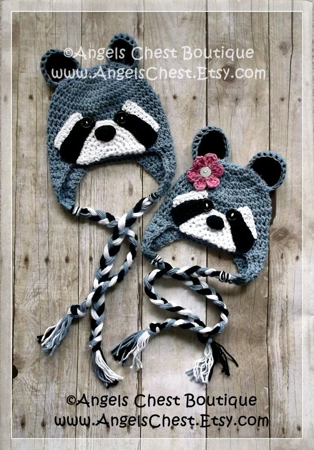 Crochet RACCOON Beanie Earflap Hat PDF Pattern Sizes Newborn to Adult Boutique Design - No. 56 by AngelsChest
