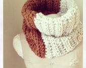 Oversized Color Block Chunky Cowl/ Earthtone/ Neckwarmer/ Cowl/ Walnut & Wheat