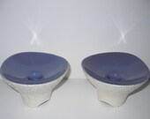 Vintage 1950s Lavender & Ivory Splatter Ceramic Candle Holders