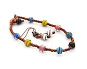 Multi Color Lampwork bracelet and earrings with Copper Jewelry Set
