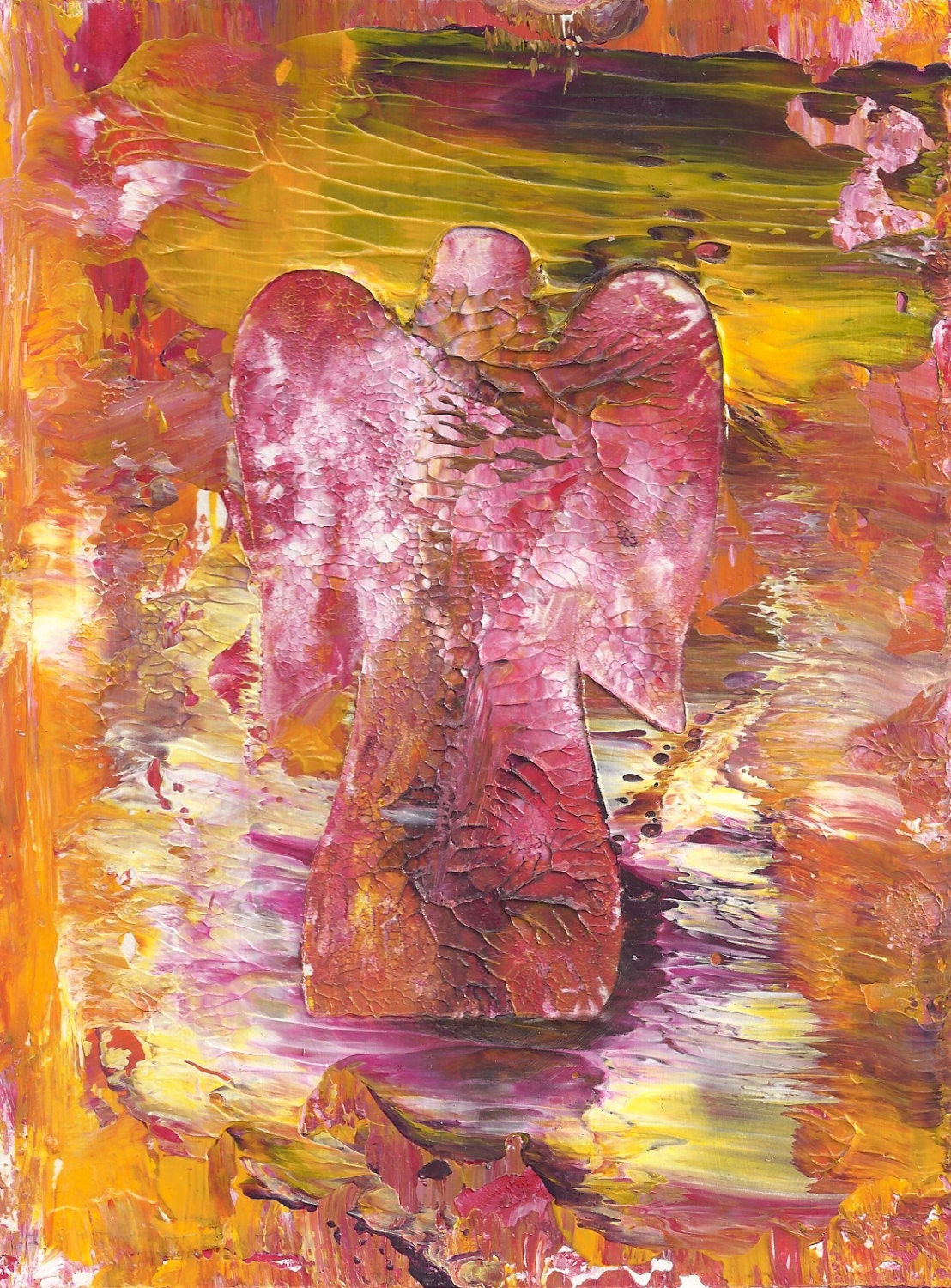 Angel Original Acrylic Abstract Painting Fine Art in Double White Mat by Ryan O'Neill
