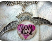 Mom Rocks by Art i Cake Pendant Necklace with Super Bling Necklace