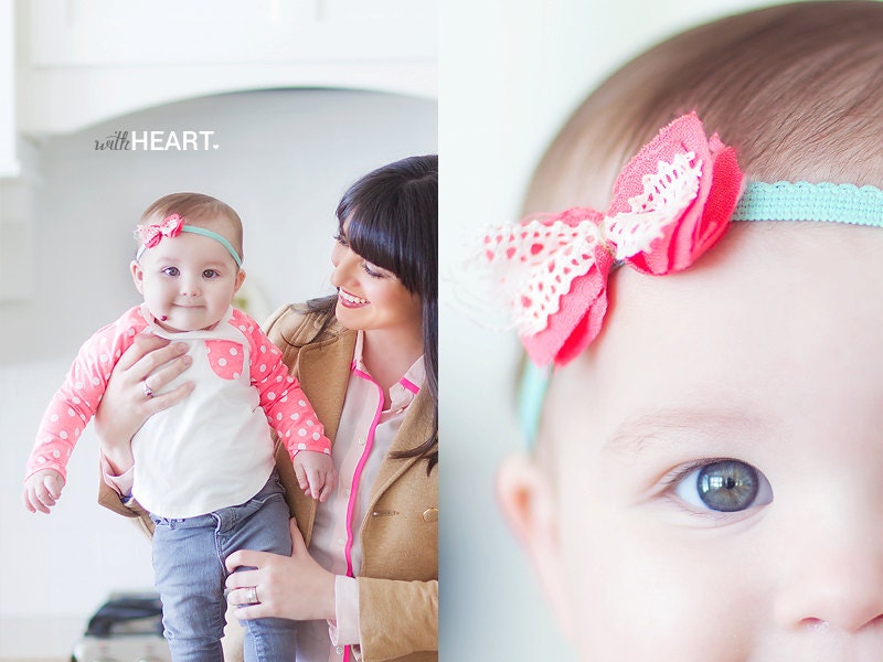 coral and mint lace bow