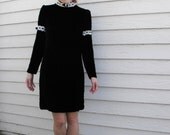 Vintage Mini Dress Black Velvet Goth Boho Hippie Mod Go Go XS