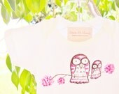 Kids Children Owls Toddler T-Shirt or Baby Onesie Hand Painted Branch with Pink Flowers