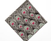 Pomp & Ceremony Pocket Square handkerchief Liberty of London Ceaser peacock black and white
