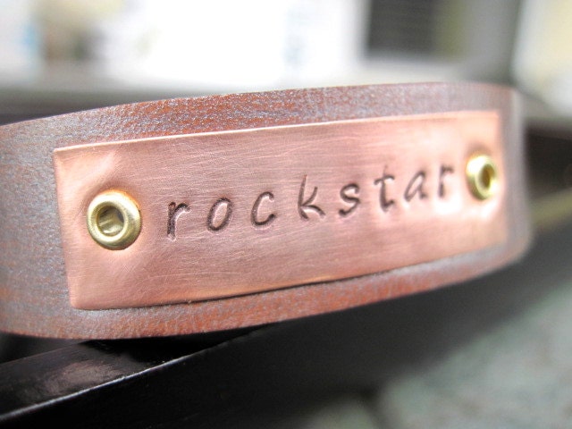 Copper and Leather Bracelet Custom Handstamped, Pick Your Own Saying