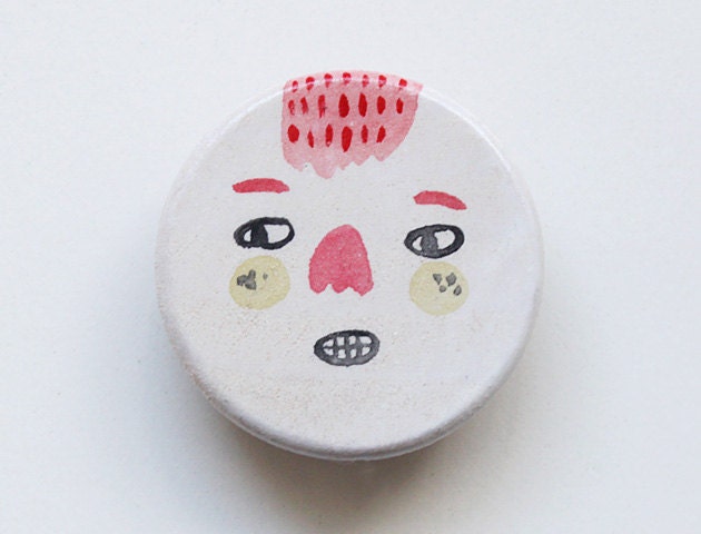 handmade wooden face brooch wearable art pin