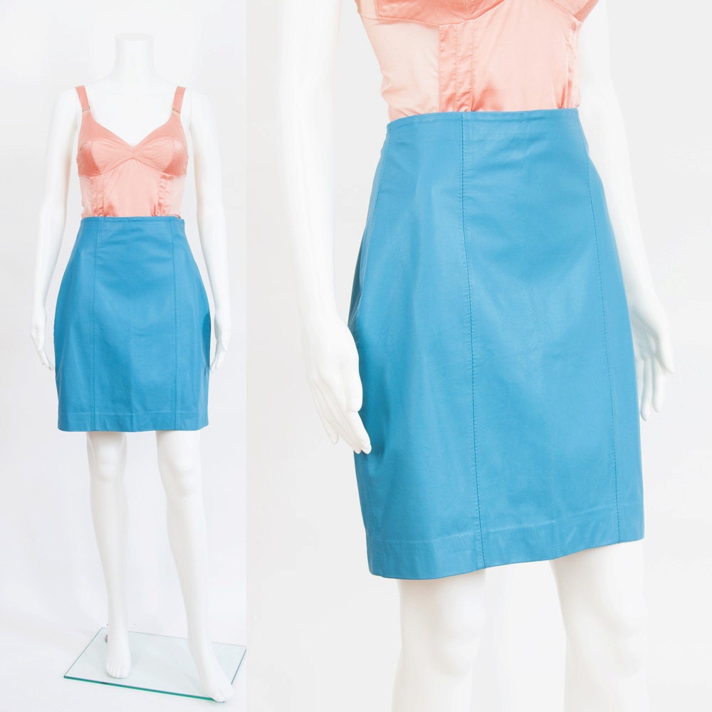 Turquoise Leather Skirt / M / L