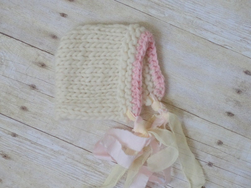 soft cream pixie bonnet - newborn photography prop READY TO SHIP