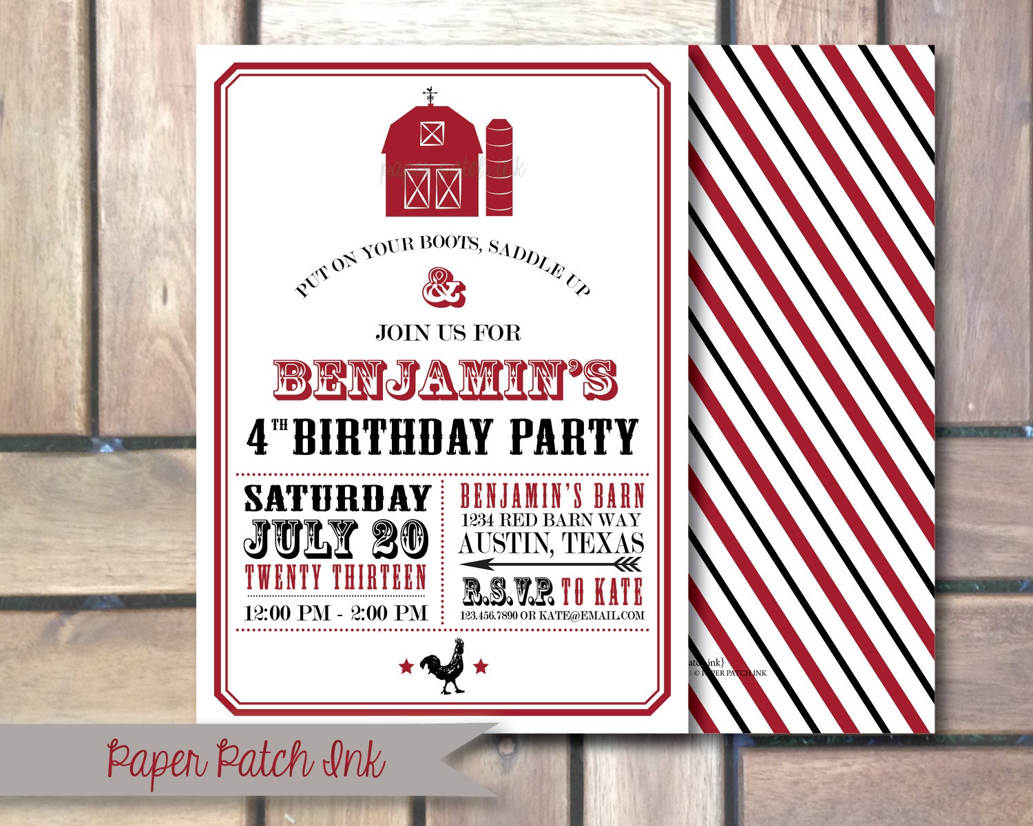 Red Barn Birthday Invitation - Printable 5x7 - Boy or Girl - Farm