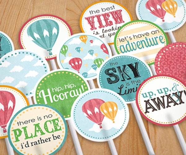 HOT AIR BALLOON Baby Shower Printable Invitation in Vintage Rainbow