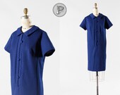 1960s dress xl 1x / 60s navy blue shift dress : Skyway
