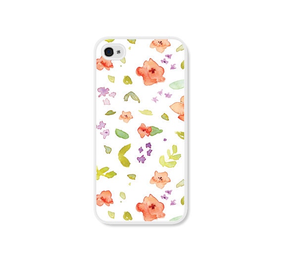 Peach Floral iPhone Case - iPhone 4 Case - iPhone 4 Cover - iPhone 4 Skin - Coral Pink Pastel Flowers iPhone 4s Case