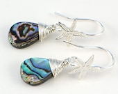 Starfish and Wire Wrapped Abalone Paua Shell Earrings