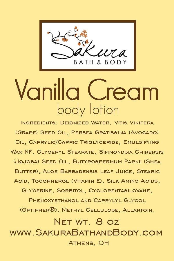 Vanilla Cream Body Lotion Lotion Shea Butter, Avocado Oil, Jojoba Oil 8oz - CLEARANCE SALE