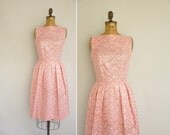 50s party dress / vintage 1950s pink and gold dress / 1950s lace cocktail dress