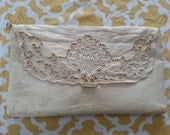 Antique Vintage 1920's White Cream Lace Floral Formal Clutch Purse Handbag Personalized Initial Embroidery Letters M H Wedding Something old