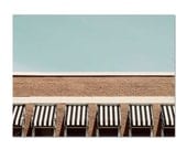 Window Awnings Photograph, Architecture Photo, Striped, 8x10 Print, Blue Sky, Old Building, Fine Art Travel Photography