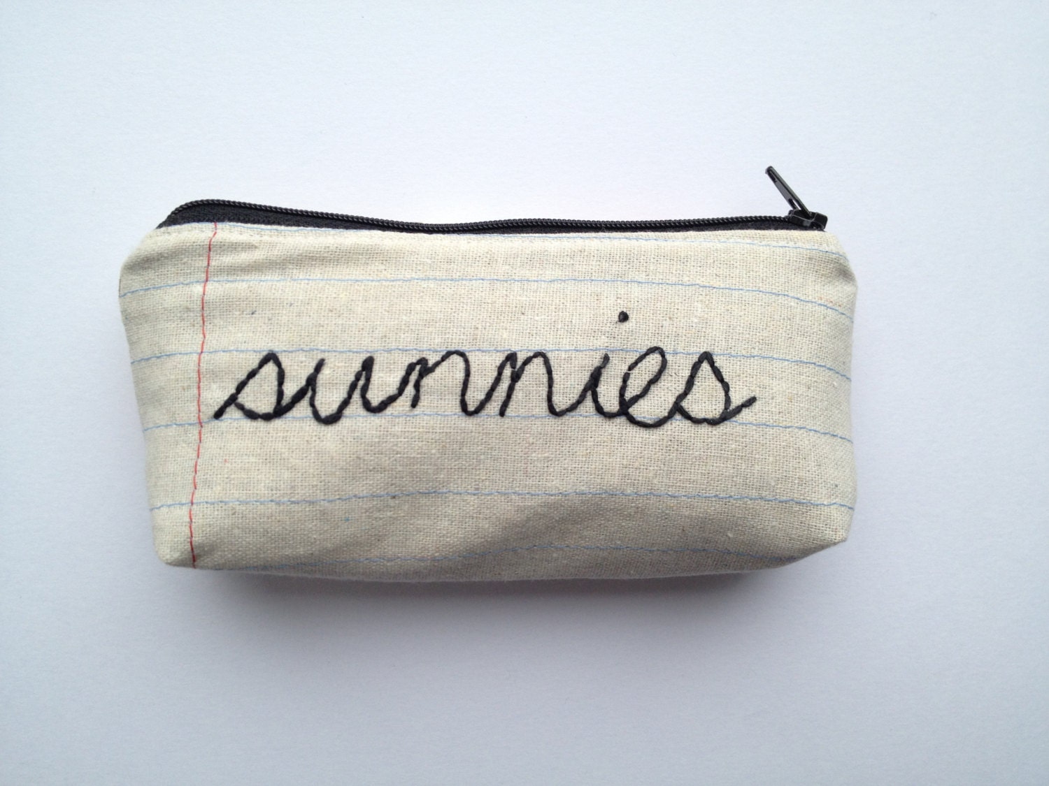 Eyeglass Case Zipper Pouch-  sunnies- Vintage Calendar Tea Towel and Hand Embroidery