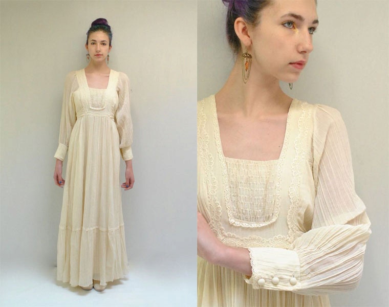 70s Wedding Dress  //  Gauze Lace Wedding Dress  //  WOODLAND WEDDING
