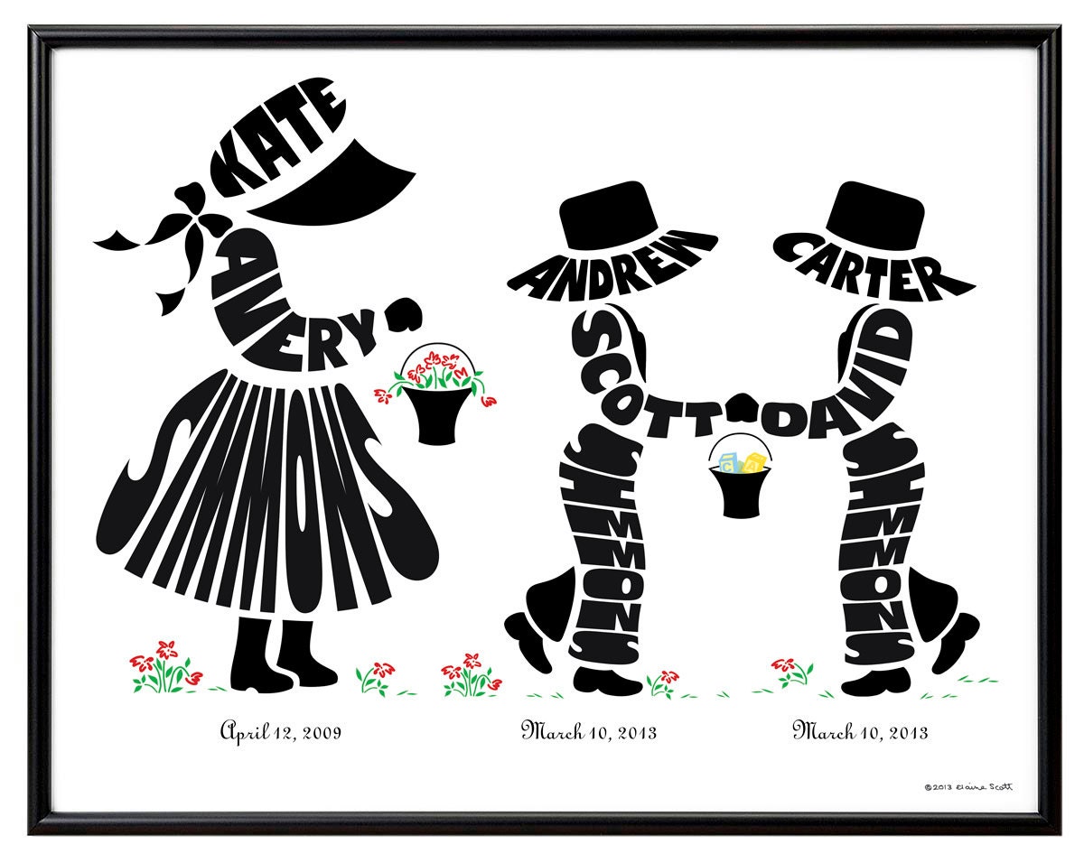 Personalized Big Sister with Twin Brothers Print - Framed
