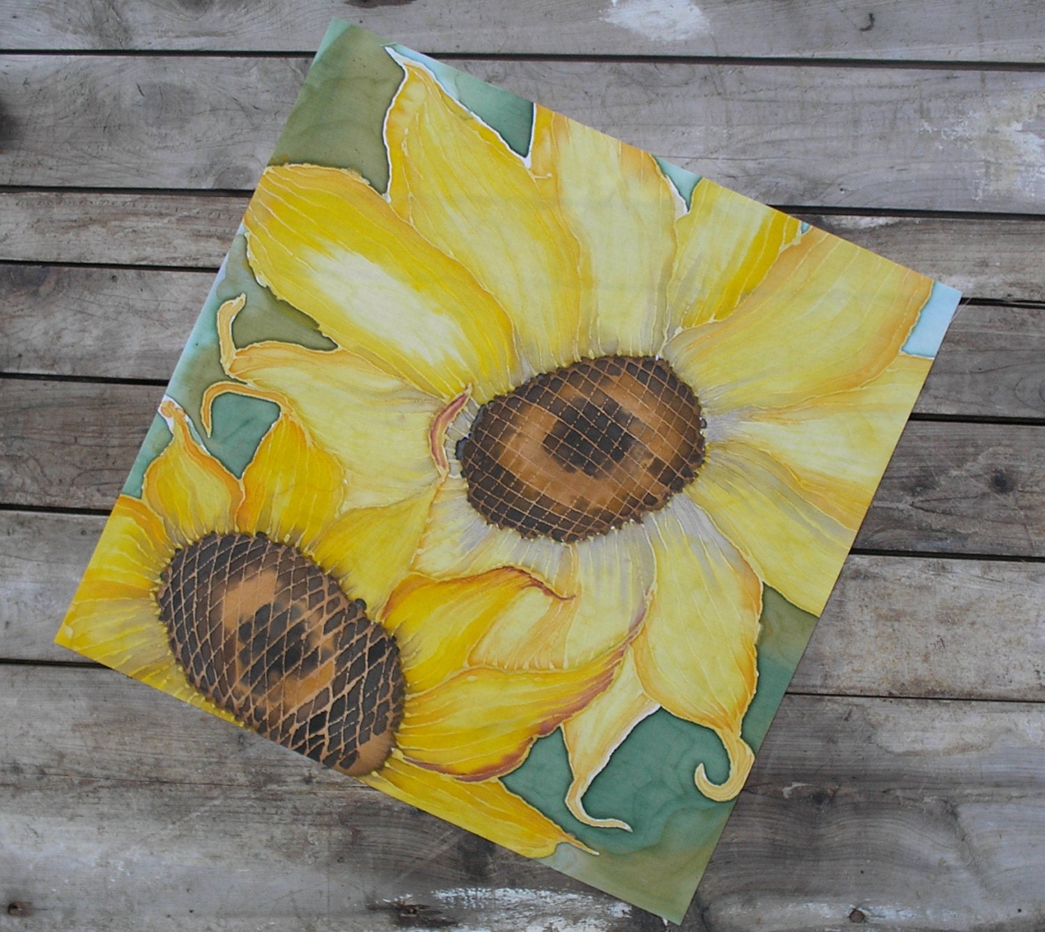 Sunflower Hand Painted Quilt Block Fabric Panel